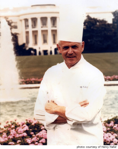 In 1966 The White House put out an open call for a Chef.  Haller (indifferent to the excitement surrounding this) actually told his wife, 'Well, if they want me, they can call me." He actually did receive a call from Lady Bird Johnson, the nation's First Lady at the time. And he did get excited when he was invited to tour the White House and its kitchens. On January 20 1966, Haller officially became the Executive Chef of the White House.  He served under five presidents in a period spanning twenty-two years.